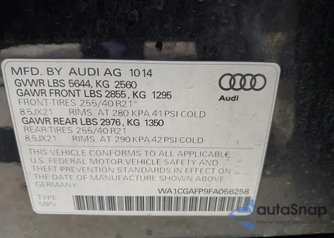 2015 Audi Sq5 3.0T Premium Plus z USA, uszkodzony, nr VIN WA1CGAFP9FA056258